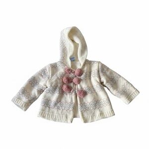 SARDON Classic Spanish Fair Isle Pom Pom Hooded Knit Sweater Cream Pink 3M